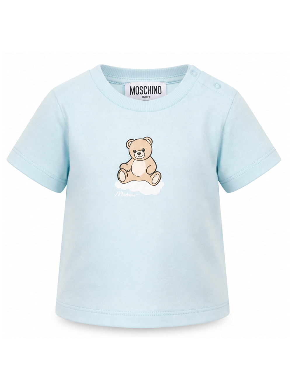 T-shirt per neonato Moschino Kids azzurra con stampa Teddy sul davanti MUM04QLAA24 40304 MOSCHINO KIDS 