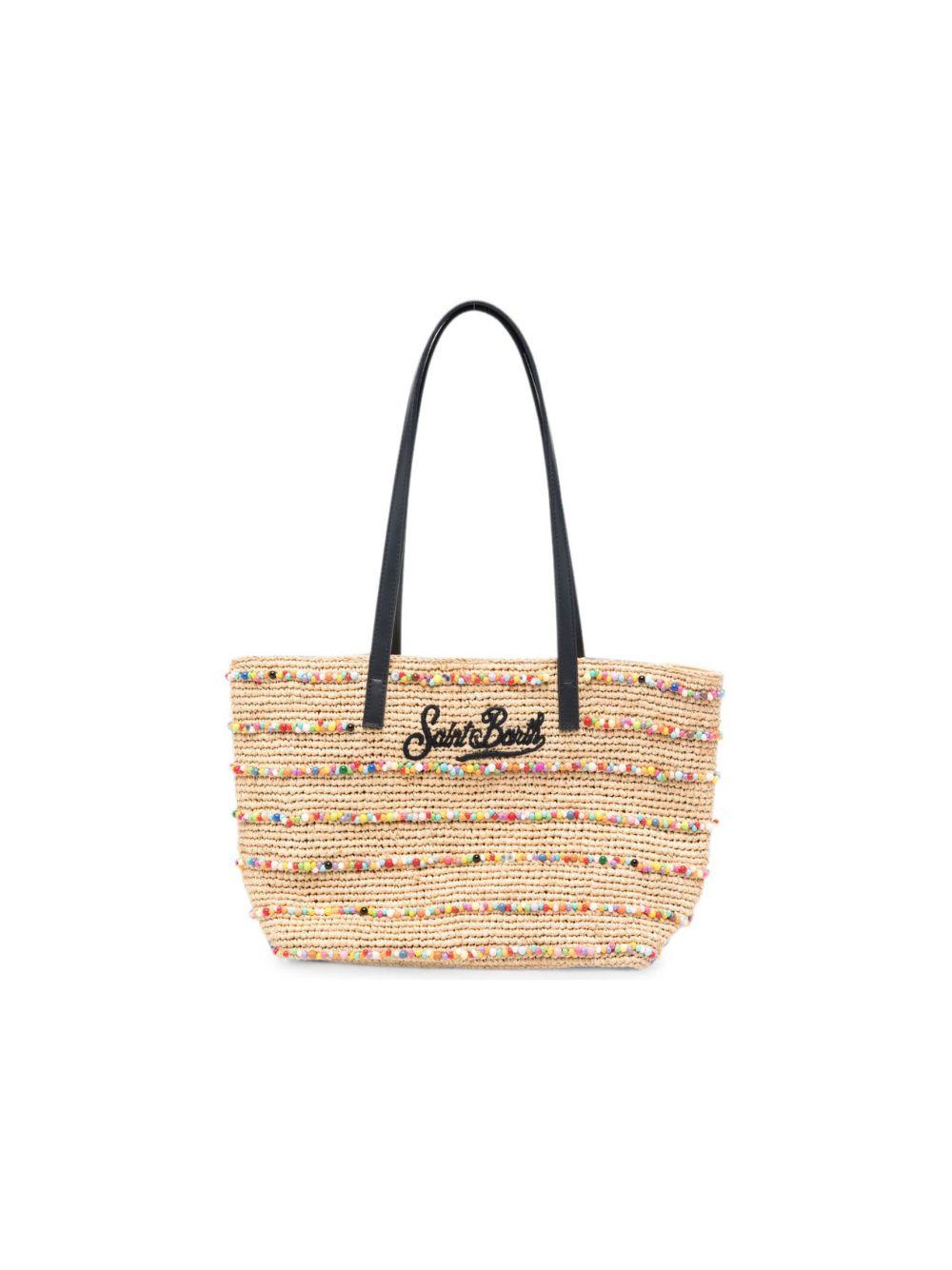 Borsa MC2 Saint Barth beige con perline colorate ricamate all-over RAFC002 00357L MC2 ST. BARTH KIDS 