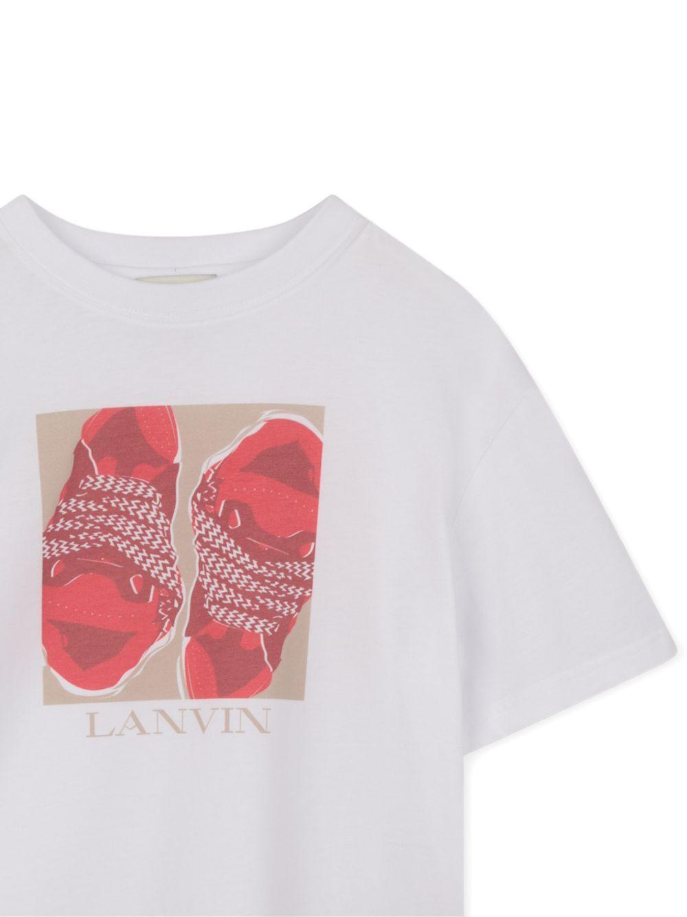 T-shirt per bambino Lanvin Enfant bianca con stampa sneakers N30363 10P LANVIN KIDS 