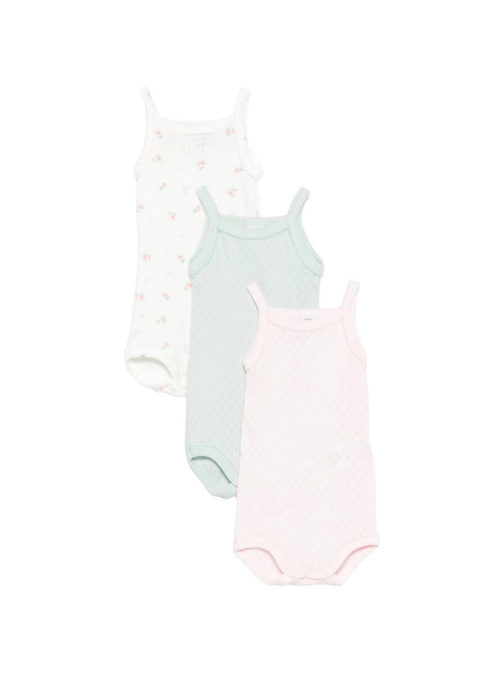 Set tre body per neonata Petit Bateau multicolore con finiture e stampa floreale A0FRW 00 PETIT BATEAU KIDS 