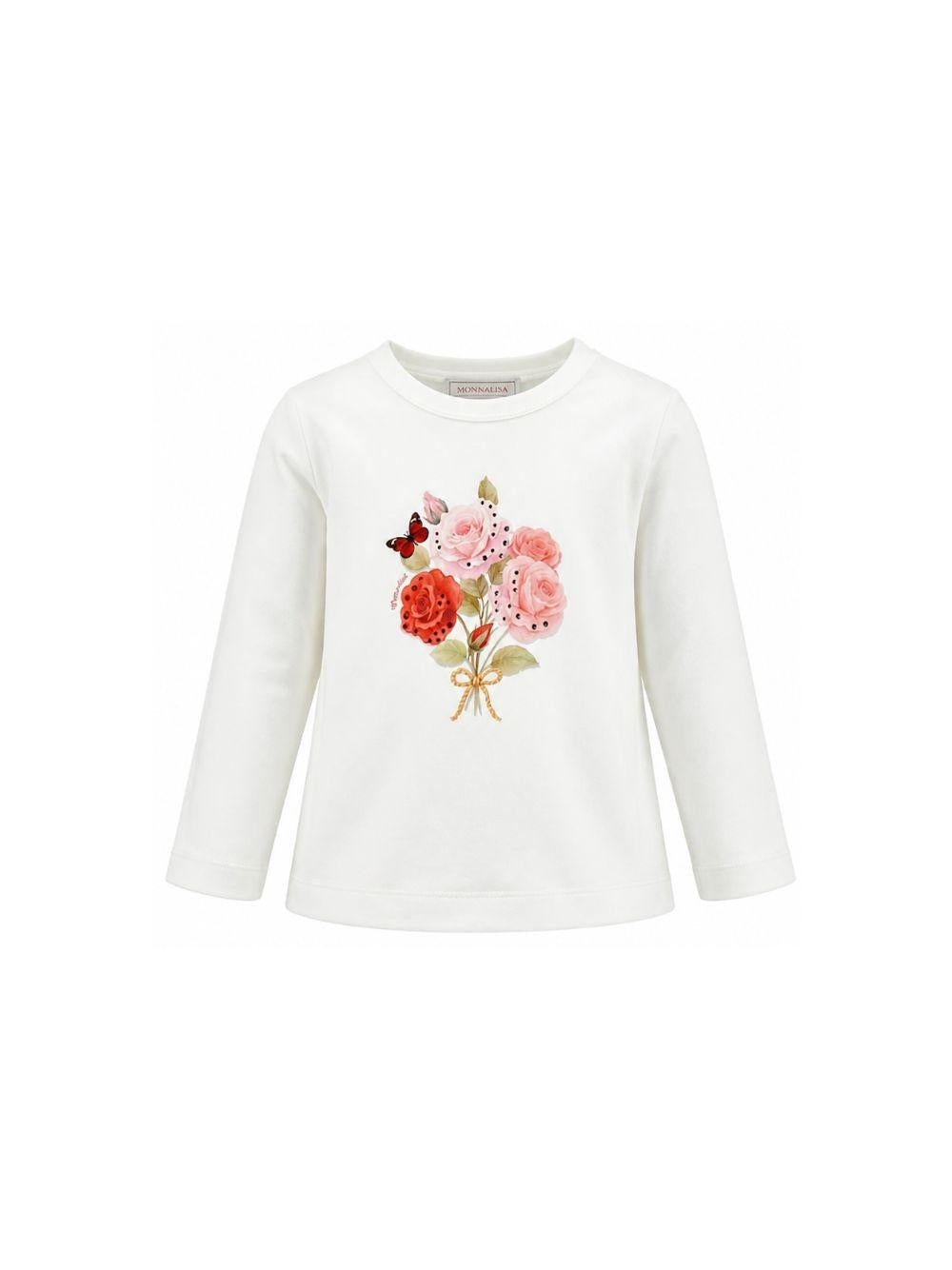 T-shirt per bambina Monnalisa Kids bianca con stampa fiori sul davanti 11H616NP 8201 0001 MONNALISA KIDS 