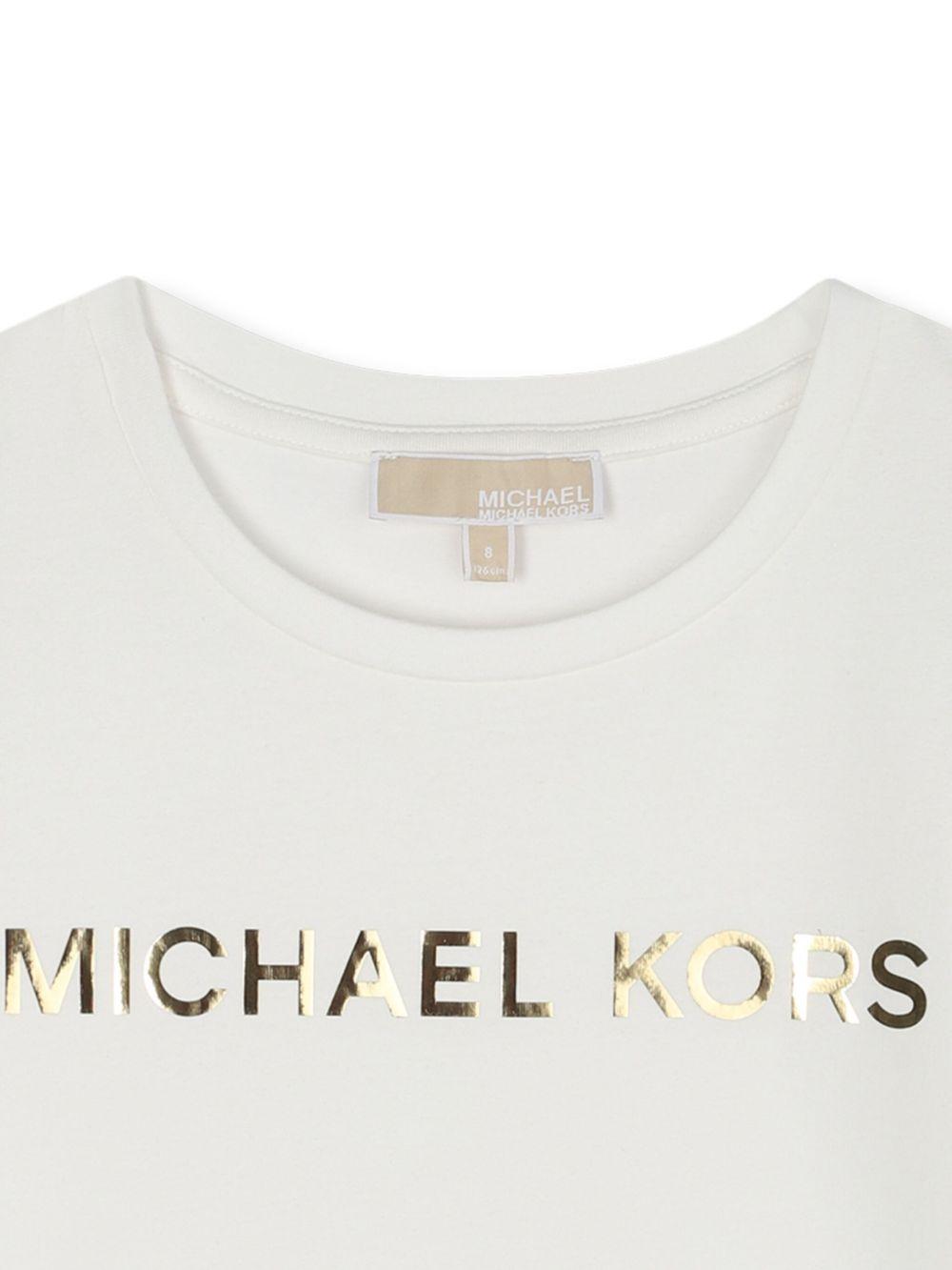 T-shirt per bambina Michael Kors Kids bianco con logo dorato R30492 117 MICHAEL KORS KIDS 
