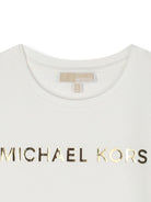 T-shirt per bambina Michael Kors Kids bianco con logo dorato R30492 117 MICHAEL KORS KIDS 