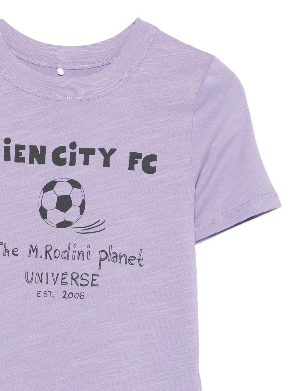 T-shirt per bambino Mini Rodini viola con stampa "Alien City FC" sul davanti 26220117 PURPLE MINI RODINI KIDS 