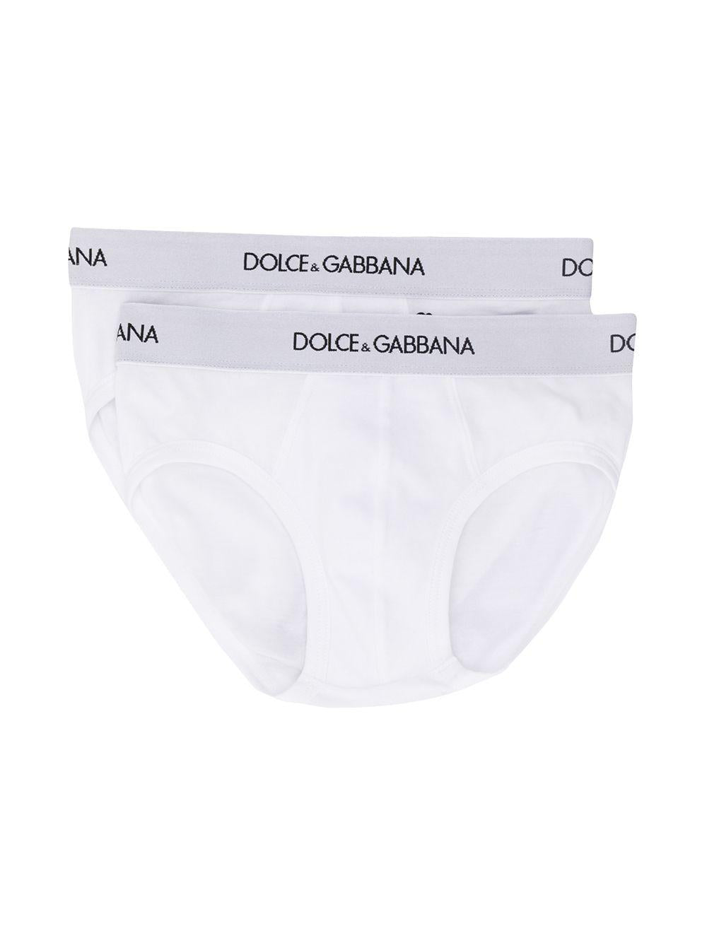 Set di due slip per bambino Dolce & Gabbana Kids bianco con logo sull'elastico L4J700 G7OCT W0800 DOLCE & GABBANA KIDS 