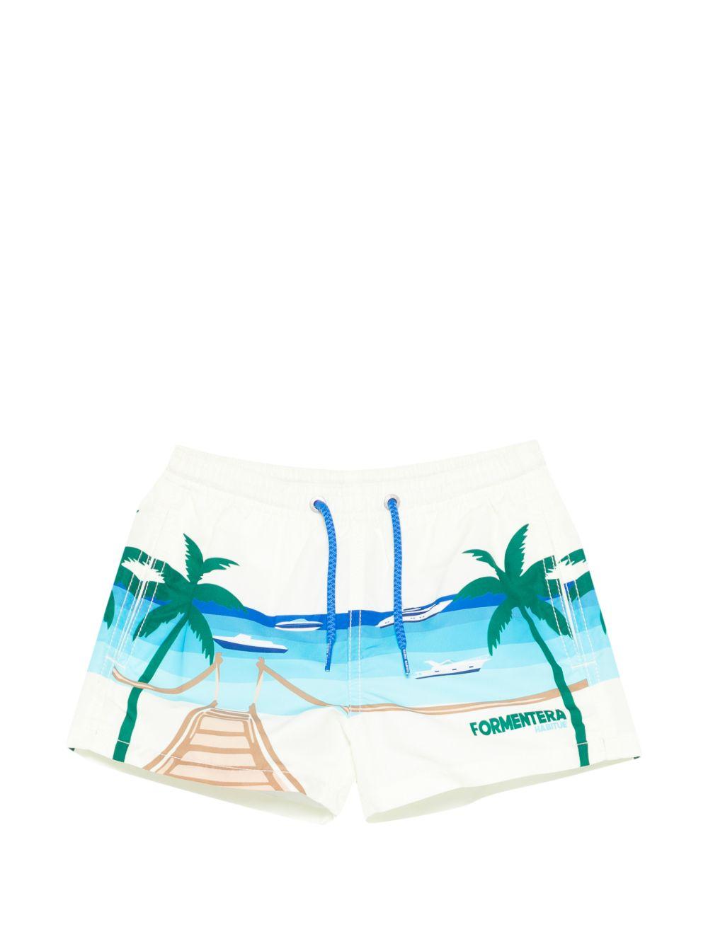 Costume per bambino MC2 Saint Barth Kids beige con stampa grafica "Formentera" HAI0001 02279L MC2 ST. BARTH KIDS 