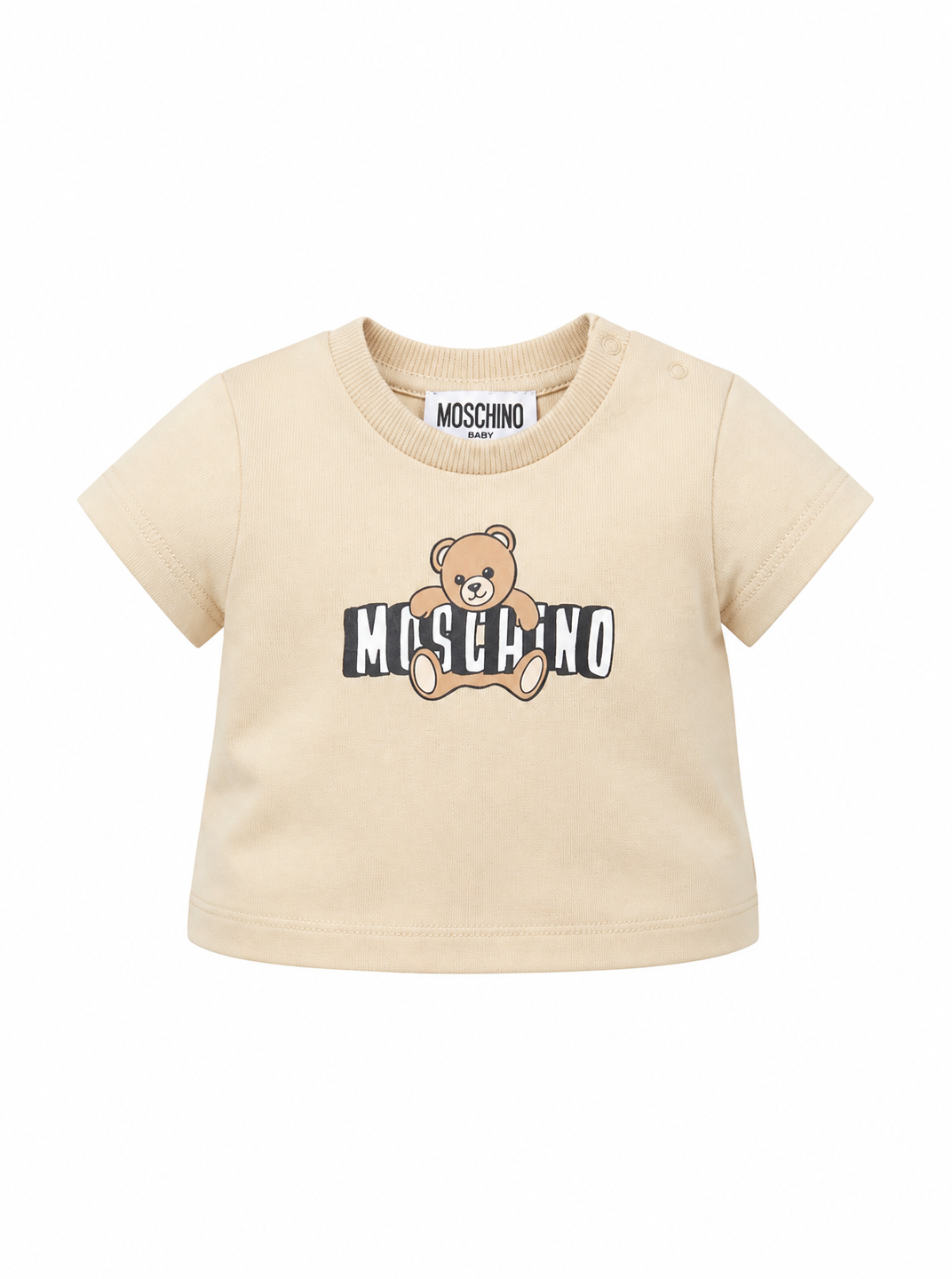 T-shirt per neonati Moschino Kids beige con logo sul davanti MUM04PLAA03 20829 MOSCHINO KIDS 