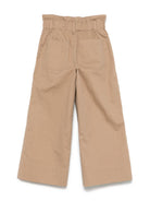 Pantaloni per bambina Brunello Cucinelli Kids beige in cotone con vita paperbag B0F48P238 C7554 BRUNELLO CUCINELLI KIDS 