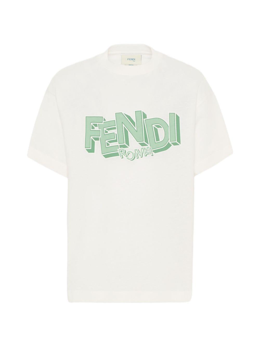 T-shirt per bambino Fendi Kids bianca con stampa logo sul davanti JMI504 7AJ F1UVR FENDI KIDS 