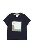 T-shirt per neonato Boss Kids blu con stampa grafica sul davanti J52886 849 BOSS KIDS 