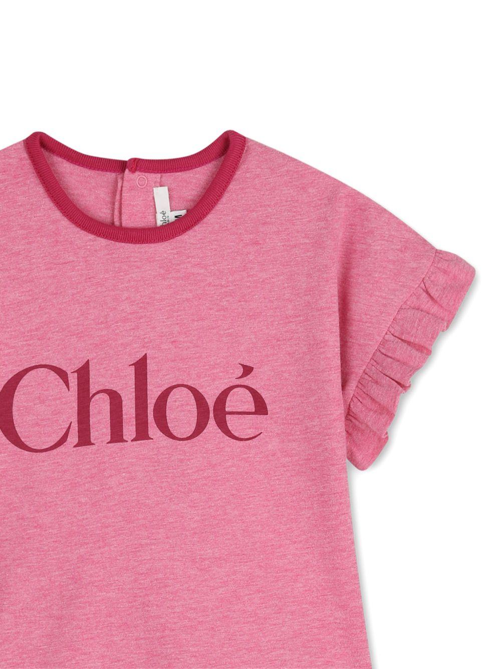 Abito per neonata Chloé Kids rosa con dettagli con ruches C21233 F04 CHLOE' KIDS 
