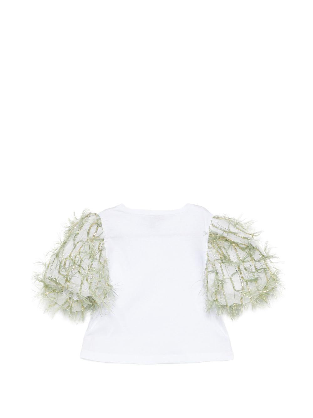 T-shirt per bambina Alapage bianca con maniche a sbuffo a contrasto AL90 OLIVA A'LAPAGE KIDS 