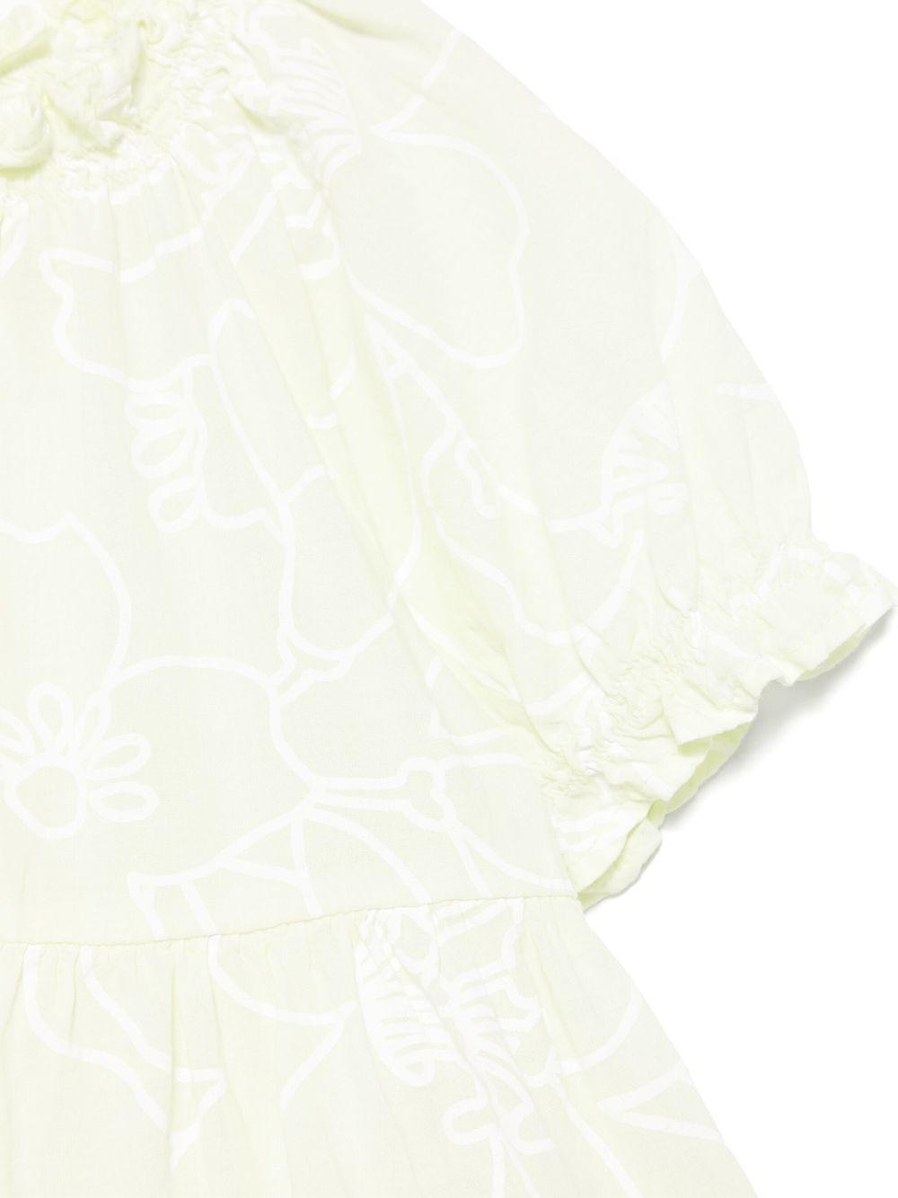 Abito con stampa a fiori per neonata Il Gufo verde con scollo increspato P25VM786C6068NB 515 IL GUFO 