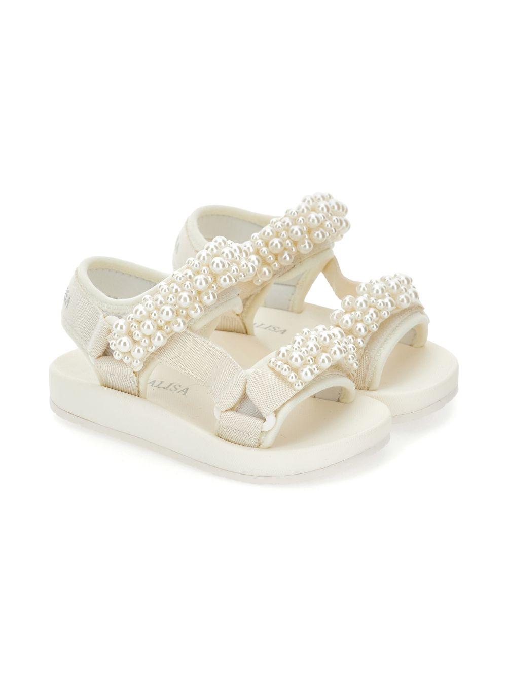 Sandali per bambina Monnalisa bianchi con applicazioni a perline 8CG012 7700 0001 MONNALISA KIDS 