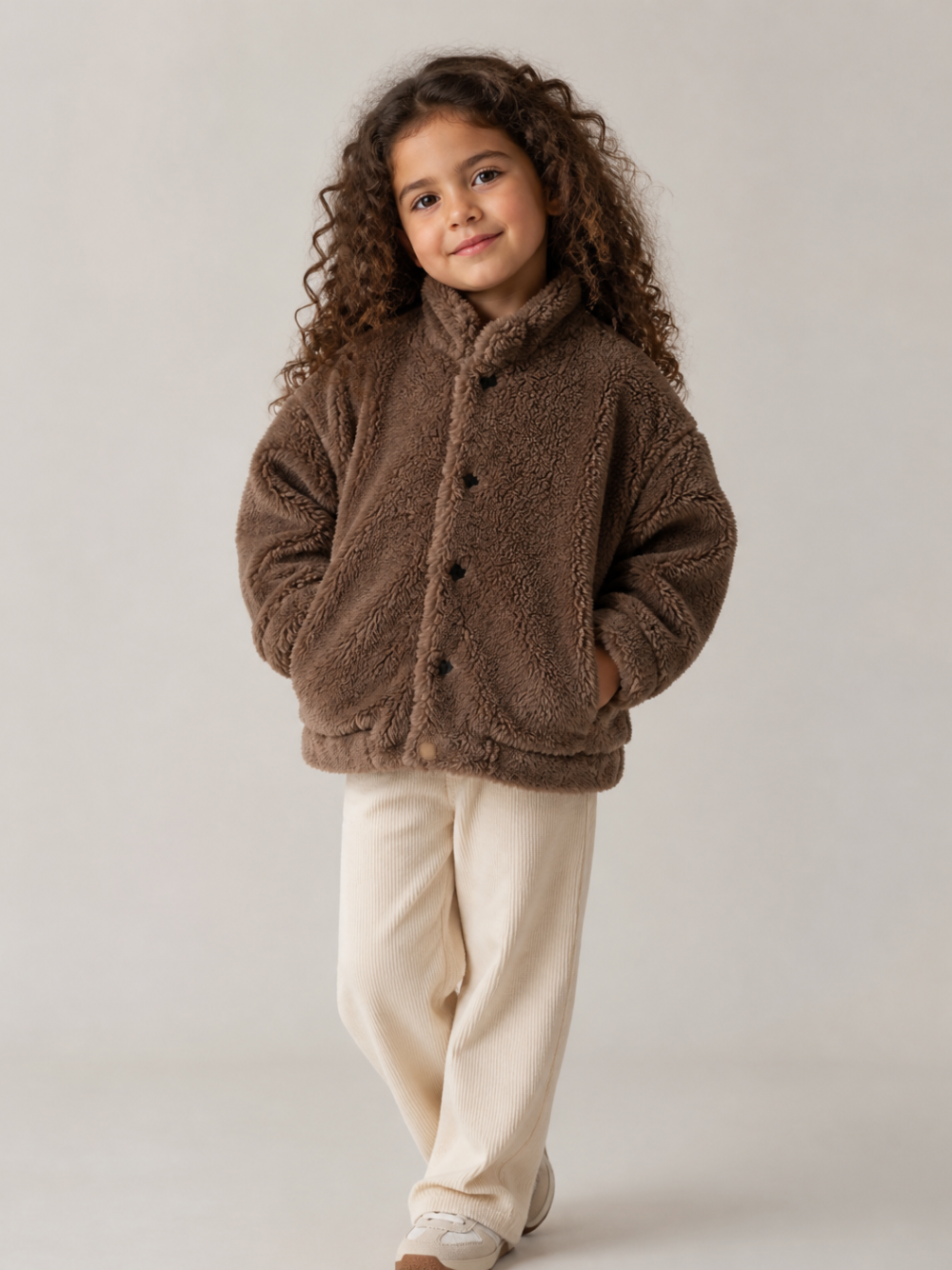 Giubbino per bambina Douuod Kids marrone con texture teddy DZ2P30 Z3949 347 DOUUOD KIDS 