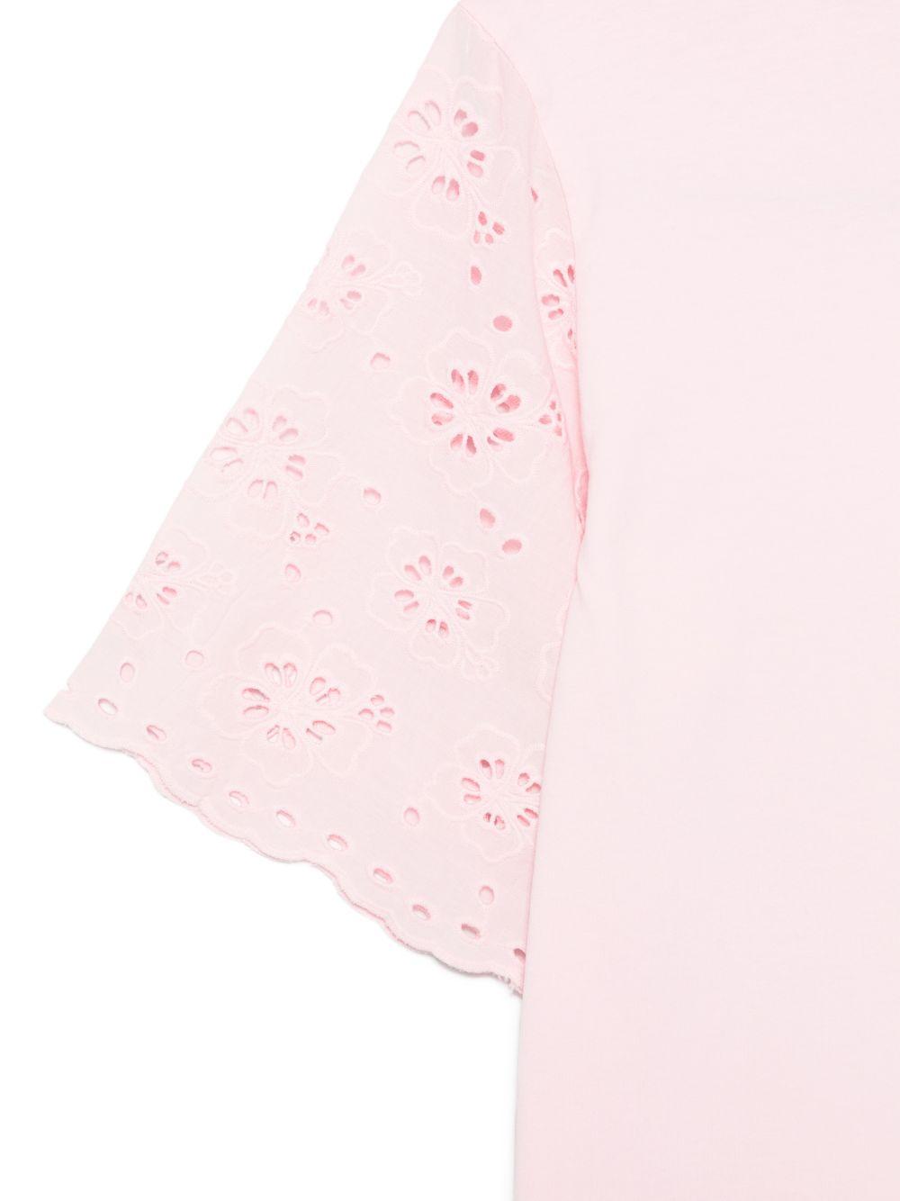 T-shirt da donna MC2 Saint Barth rosa con maniche in pizzo sangallo MSA0002 08716L MC2 ST. BARTH 