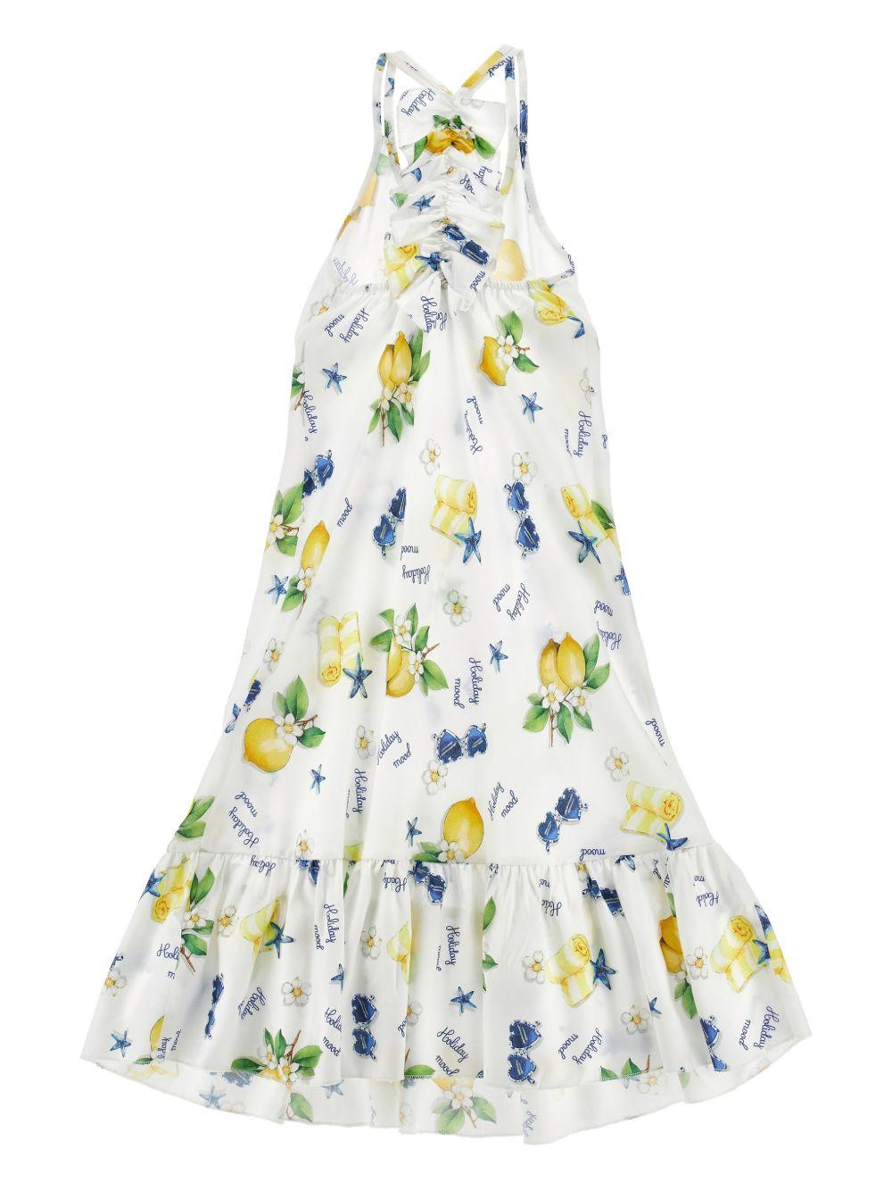 Abito per bambina Monnalisa bianco con stampa grafica limoni 19G913 7028 9914 MONNALISA KIDS 