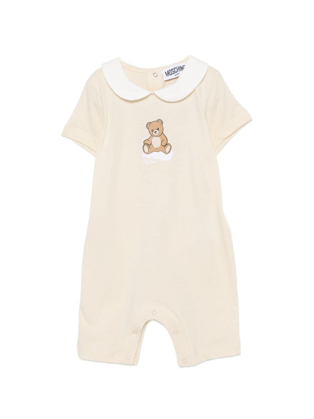 Tutina per neonati Moschino Kids beige con stampa grafica Teddy Bear MUY093LAA03 20404 MOSCHINO KIDS 