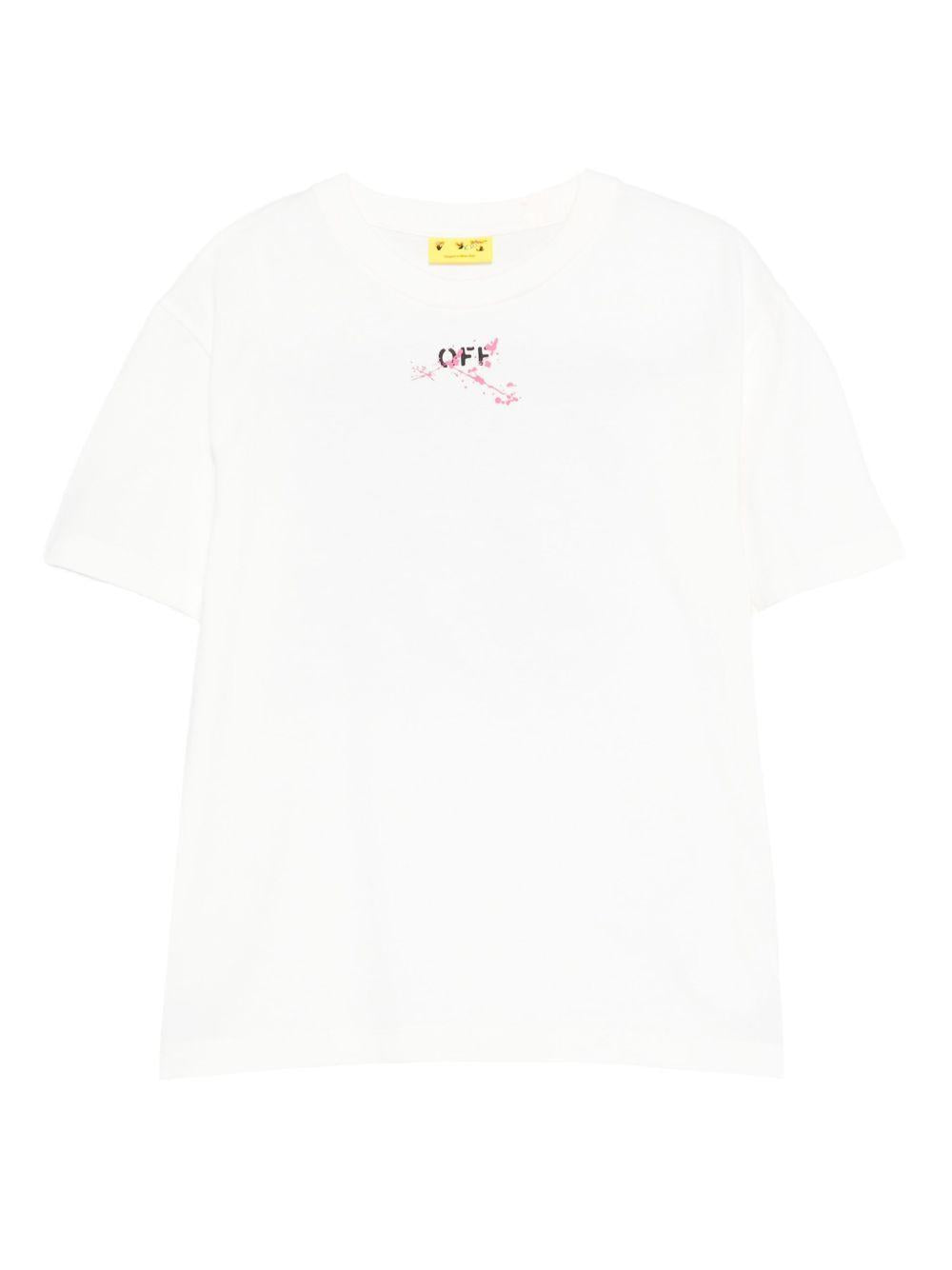 T-shirt per bambina Off-White Kids bianca con effetto vernice e logo stampato OGAA001F25JER008 0132 OFF WHITE KIDS 