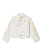 Giacca denim per bambina Off-White Kids Bookish Diag bianco con stampa sulle maniche OGYE002S25DEN001 0118 OFF WHITE KIDS 