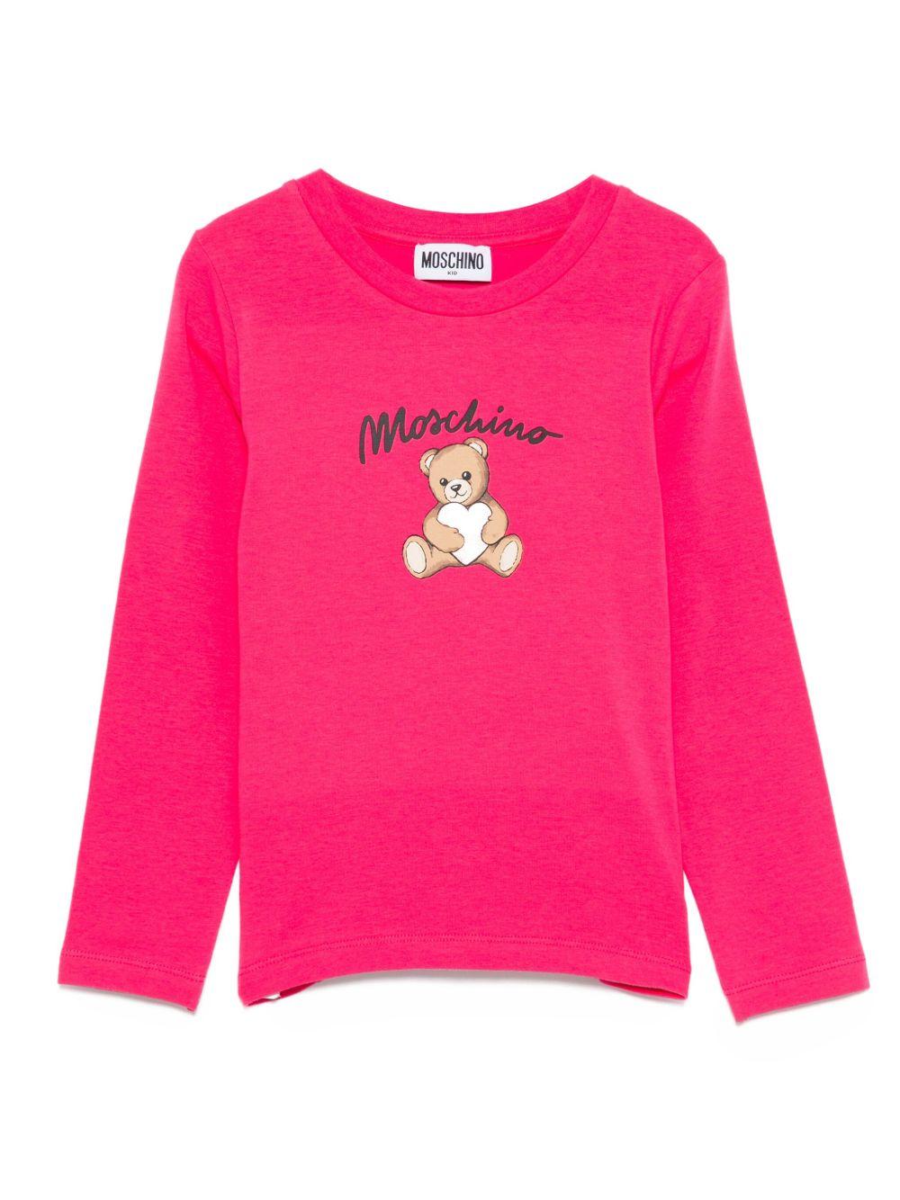T-shirt per bambina Moschino Kids fucsia con stampa Teddy HDO010LBA11 50541 MOSCHINO KIDS 