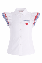 Camicia per bambina Monnalisa bianca con maniche a righe con ruches 11G300 7116 0099 MONNALISA KIDS 