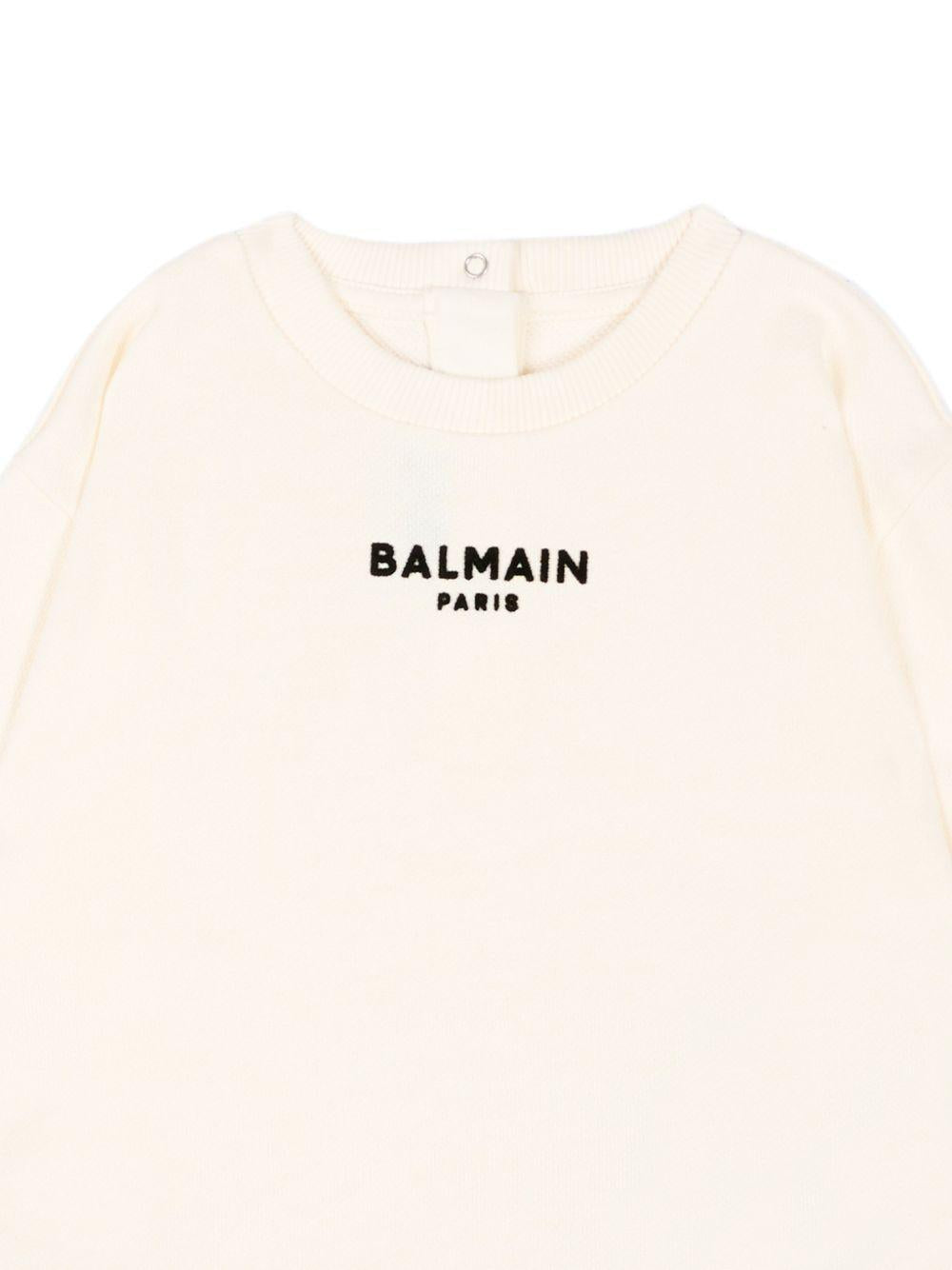 Felpa per neonato Balmain Kids bianca avorio con stampa logo sul davanti BZ4010 Z3183 102NE BALMAIN KIDS 
