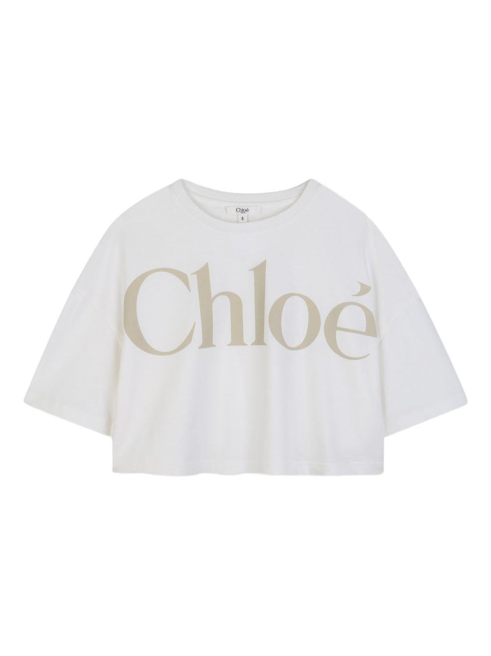T-shirt per bambina Chloé Kids bianca con stampa logo sul davanti C20859 117 CHLOE' KIDS 