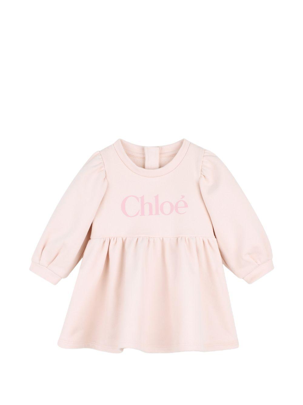 Abito per neonata Chloè Kids rosa con stampa logo sul davanti C21335 46J CHLOE' KIDS 
