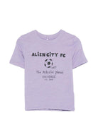 T-shirt per bambino Mini Rodini viola con stampa "Alien City FC" sul davanti 26220117 PURPLE MINI RODINI KIDS 