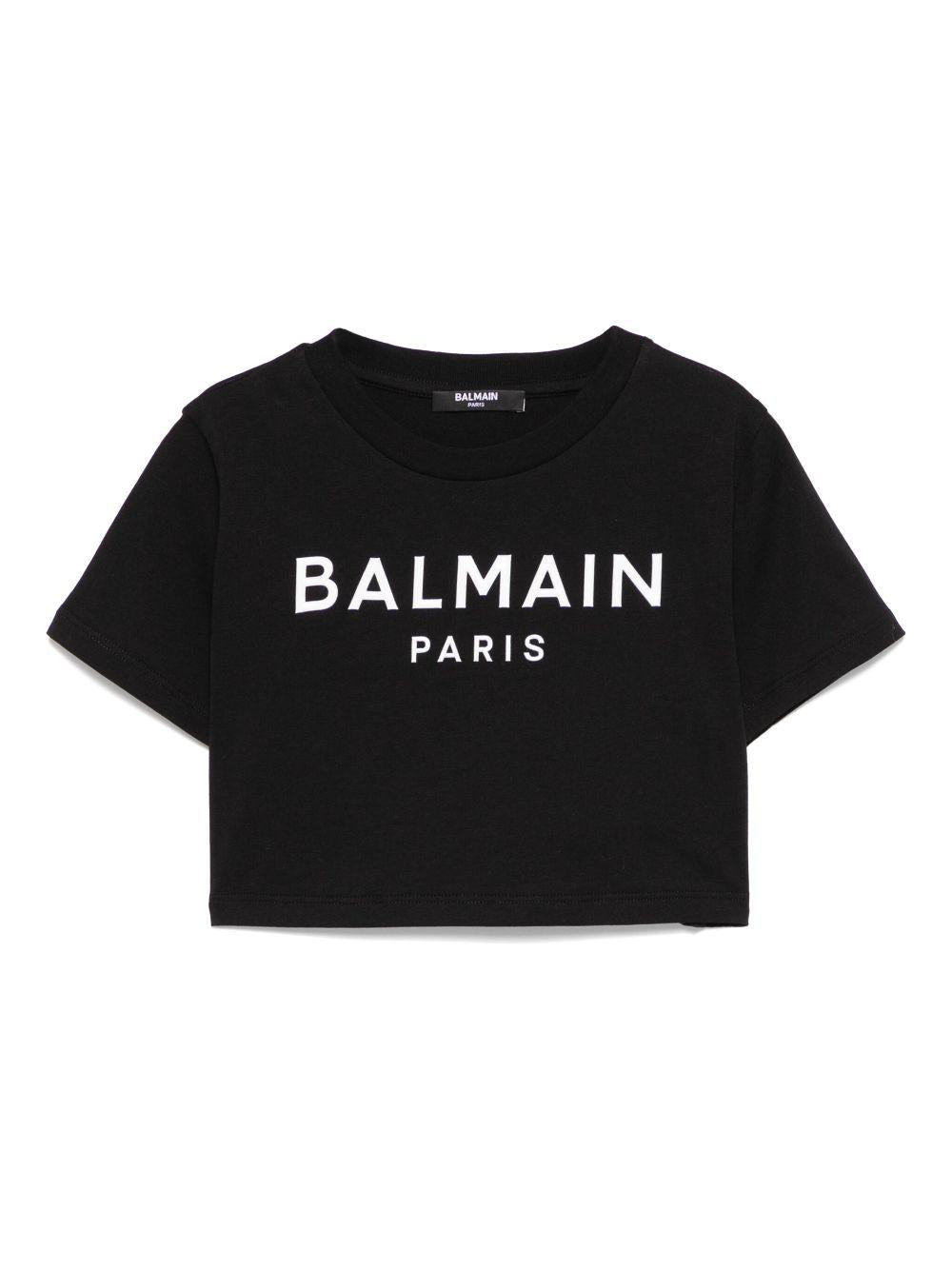 T-shirt con applicazione per bambina Balmain Kids nero con orlo dritto BW8A61 Z0082 930BC BALMAIN KIDS 