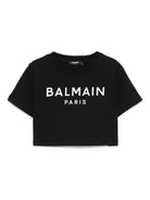 T-shirt con applicazione per bambina Balmain Kids nero con orlo dritto BW8A61 Z0082 930BC BALMAIN KIDS 