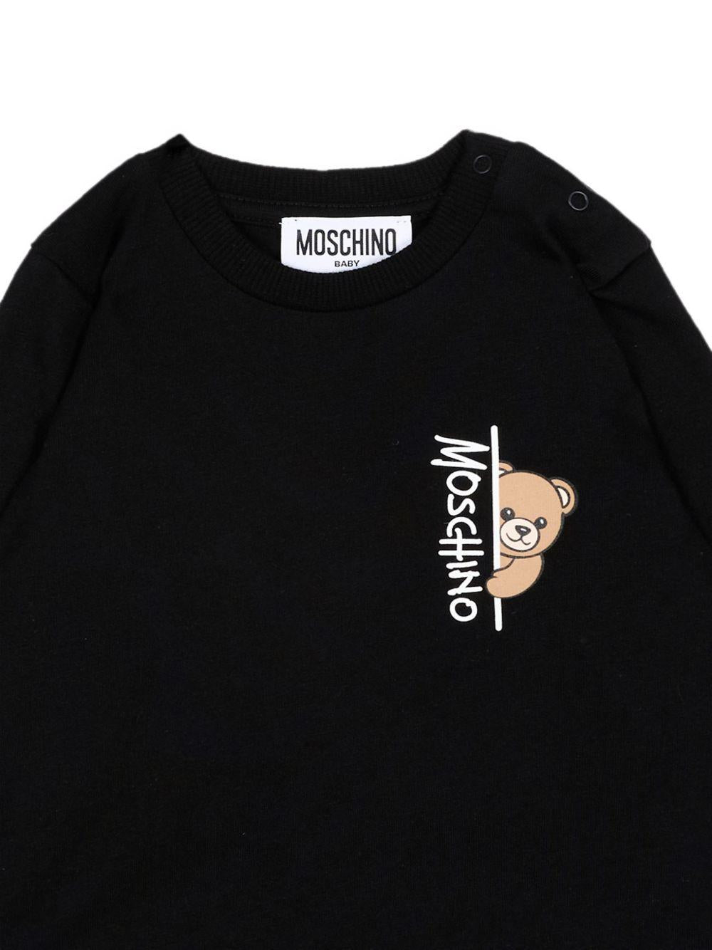 T-shirt per neonati Moschino Kids nera con dettaglio Teddy Bear MNO014LAA58 60100 MOSCHINO KIDS 