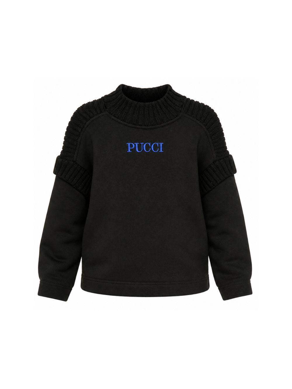 Felpa per bambina Emilio Pucci Junior nera con dettagli a coste PZ4A40 Z3183 930AZ EMILIO PUCCI KIDS 