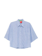 Camicia da donna Merci azzurra con motivo a righe verticali C394P UNICO MERCI 