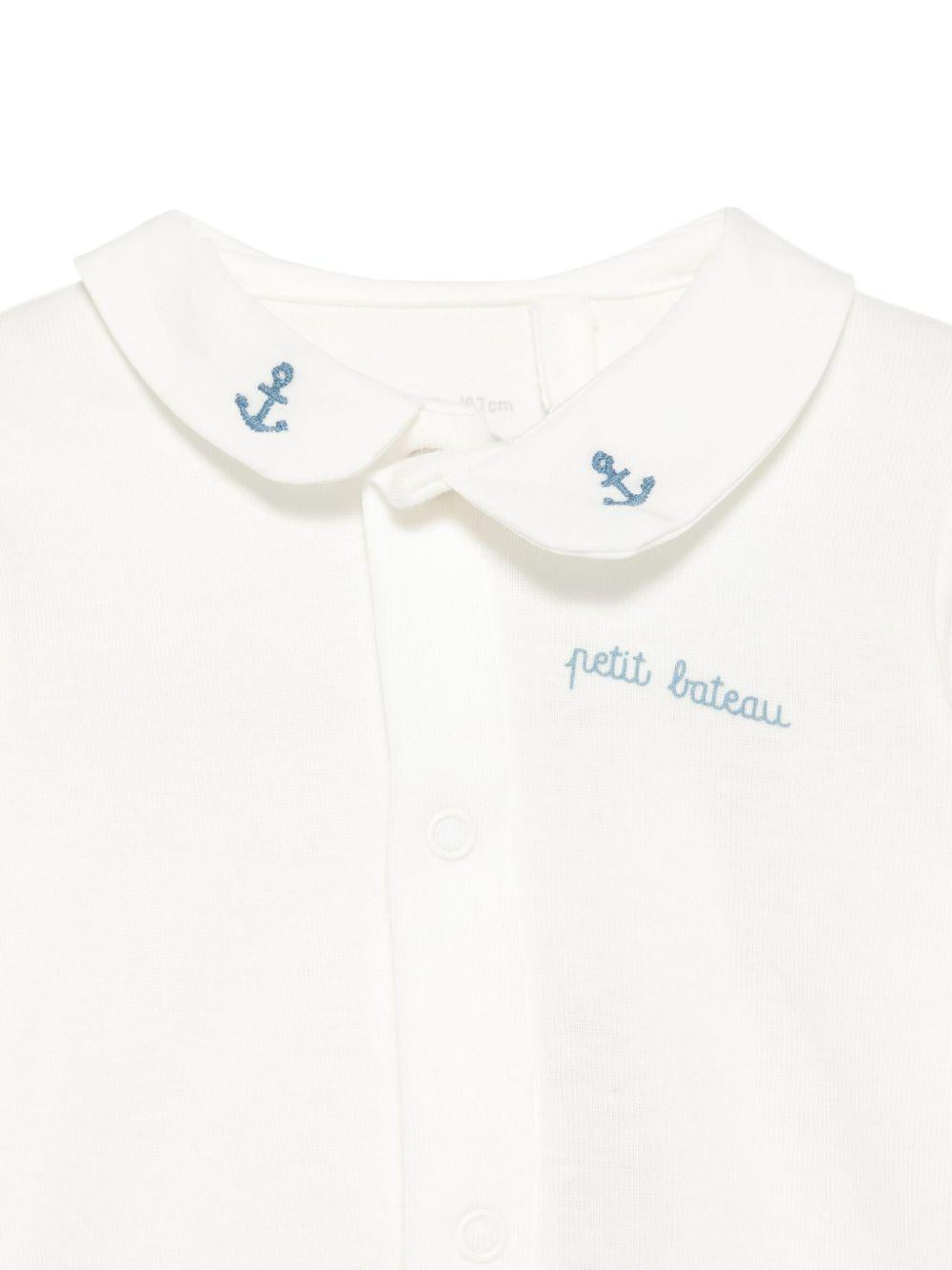 Body per neonati Petit Bateau bianco con ricamo con logo Anchor A0EKL 01 PETIT BATEAU KIDS 