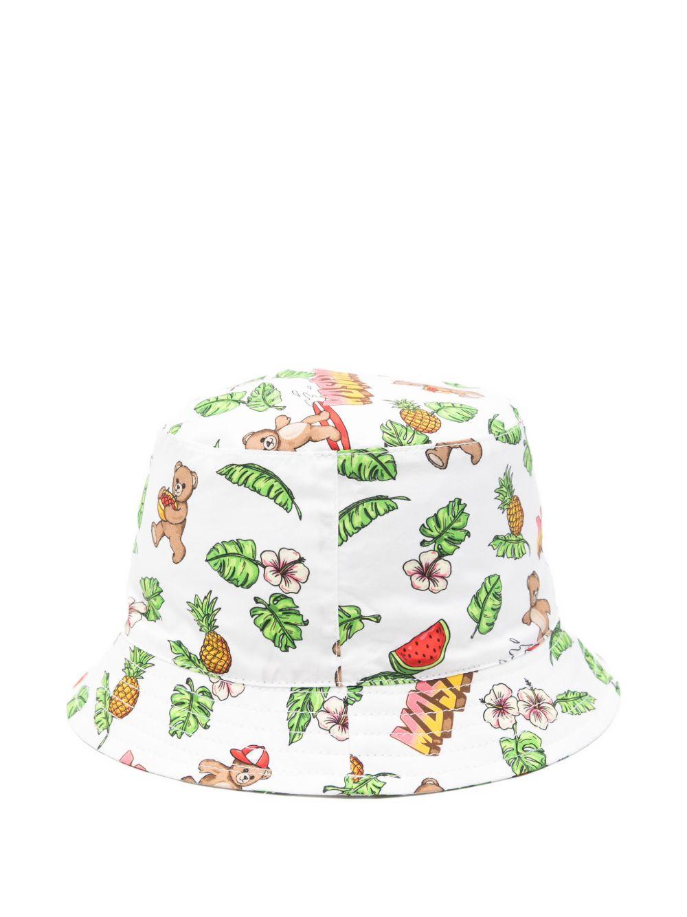 Cappello bucket per neonato Moschino Kids bianco con stampa grafica MUX05SLLB64 83657 MOSCHINO KIDS 