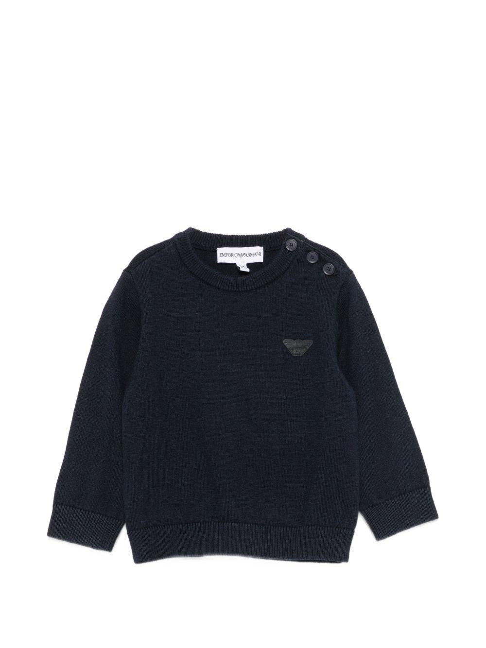 Maglione per neonato Emporio Armani Kids blu con bottoni sulla spalla e patch con logo EB000444 AF28773 UB118 EMPORIO ARMANI KIDS 