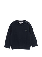 Maglione per neonato Emporio Armani Kids blu con bottoni sulla spalla e patch con logo EB000444 AF28773 UB118 EMPORIO ARMANI KIDS 