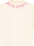 T-shirt per bambina Palm Angels Kids bianco con logo fucsia sul davanti PGAA002S26JER005 002 PALM ANGELS KIDS 