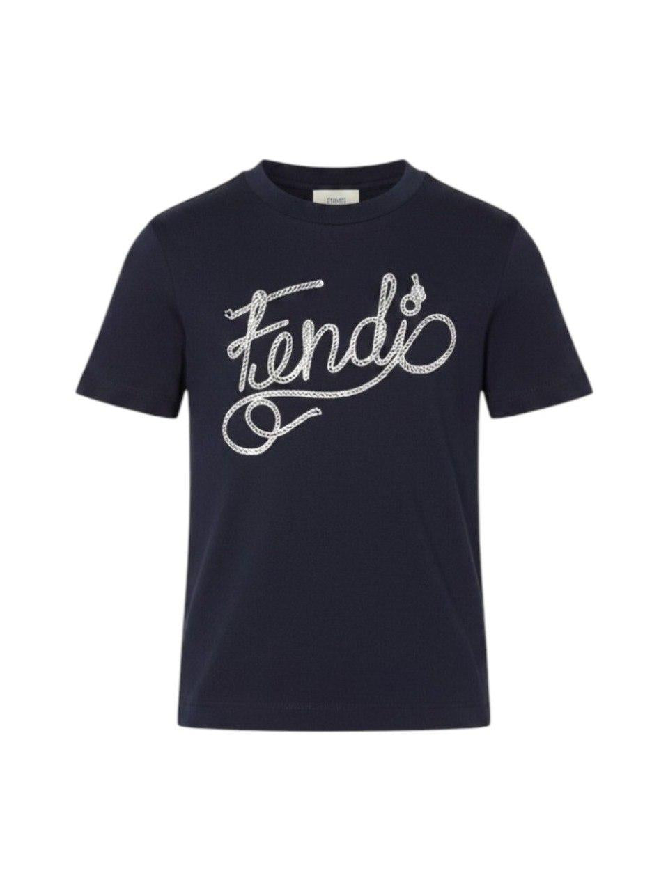 T-shirt per bambino Fendi Kids blu con stampa logo corda bianca JMI519 7AJ F1I11 FENDI KIDS 