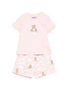 Set t-shirt e shorts per neonata Moschino Kids rosa con stampa Teddy sul davanti MUG01QLLB61 83696 MOSCHINO KIDS 