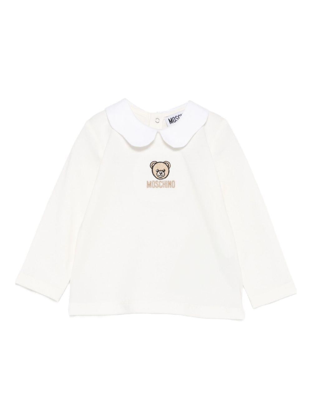T-shirt per neonata Moschino Kids bianco con ricamo orsetto MDO00TLFA01 10063 MOSCHINO KIDS 