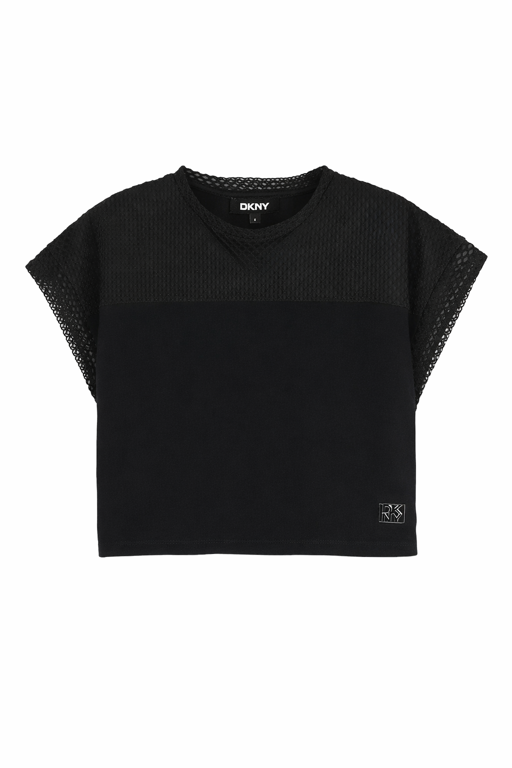 T-shirt per bambina DKNY Kids nera con design crop D62628 09B DKNY 