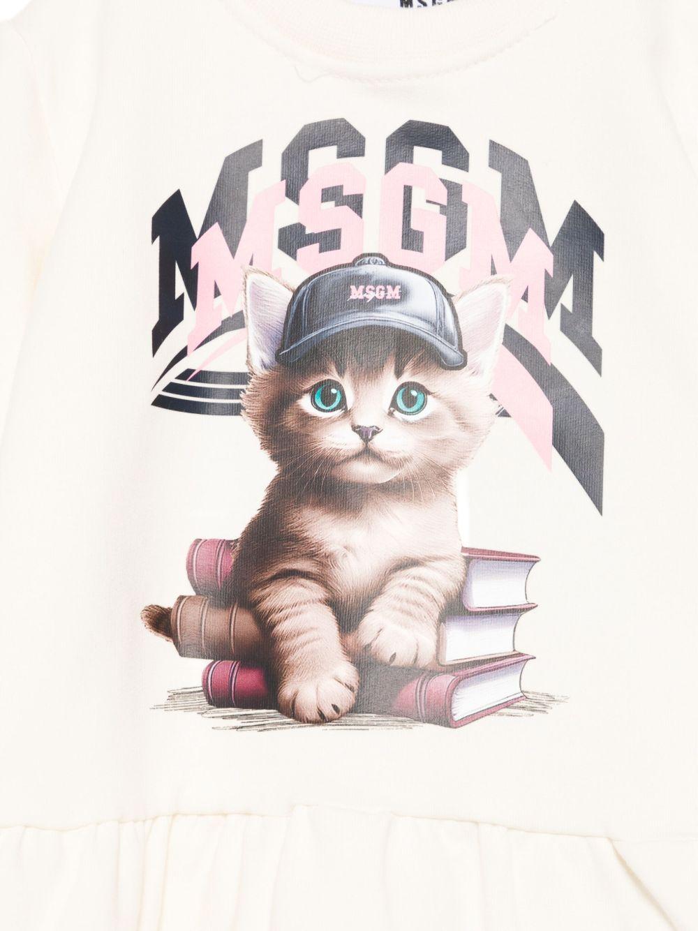 Abito per neonata MSGM Kids bianco con stampa gatto F5MSNGDR289 013 MSGM KIDS 