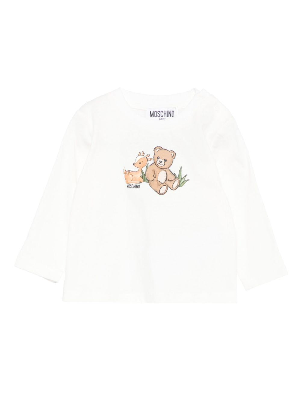 T-shirt per neonati Moschino Kids bianco con stampa grafica MYO00RLAA10 10063 MOSCHINO KIDS 