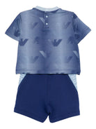 Set due pezzi per neonato Emporio Armani Kids blu con stampa logo Aquila all-over EB001114 AF24286 FB407 EMPORIO ARMANI KIDS 