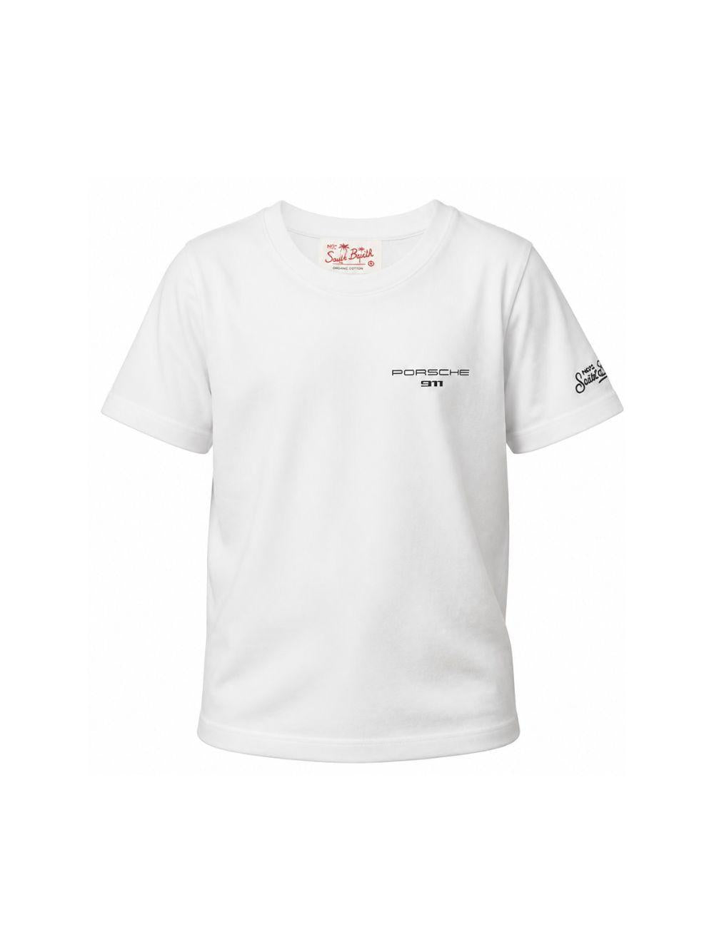 T-shirt per bambino MC2 Saint Barth Kids x Porsche bianca con stampa grafica Porsche PRL0001 00752L MC2 ST. BARTH KIDS 