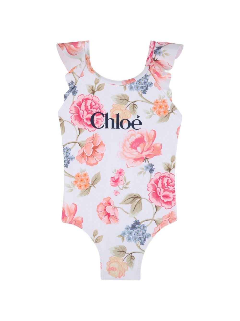 Costume per bambina Chloè Kids bianco con stampa a fiori C20915 S95 FLOWER CHLOE' KIDS 