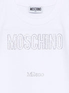 Abito per bambina Moschino Kids bianco con logo in strass HDV0HYLDA25 10101 MOSCHINO KIDS 